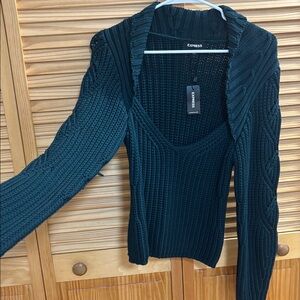Express Black V-Neck Cable Knit Sweater